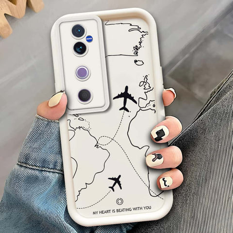 Vivo S19  - Offwhite - Airplane Route Design - ONation Step Up Series - HQ Liquid Silicone Soft Case