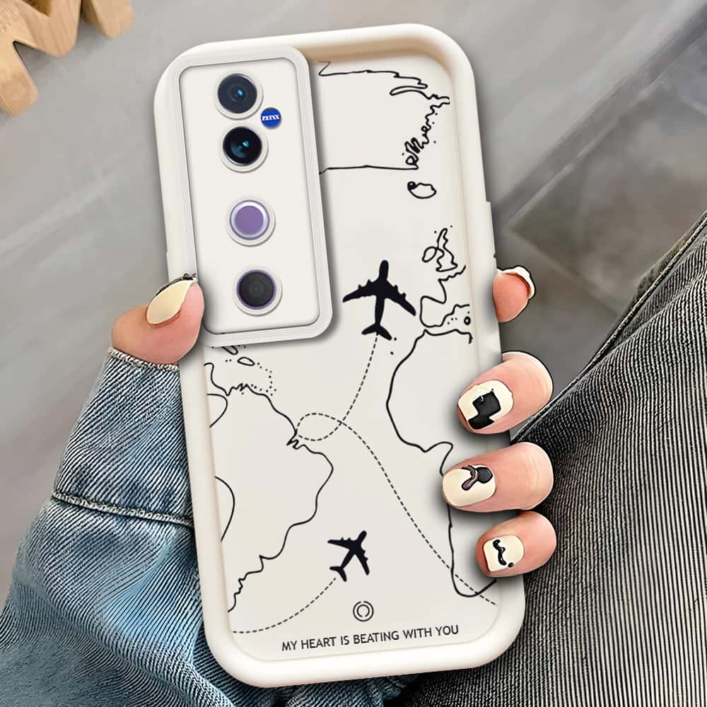 Vivo S19 Pro  - Offwhite - Airplane Route Design - ONation Step Up Series - HQ Liquid Silicone Soft Case