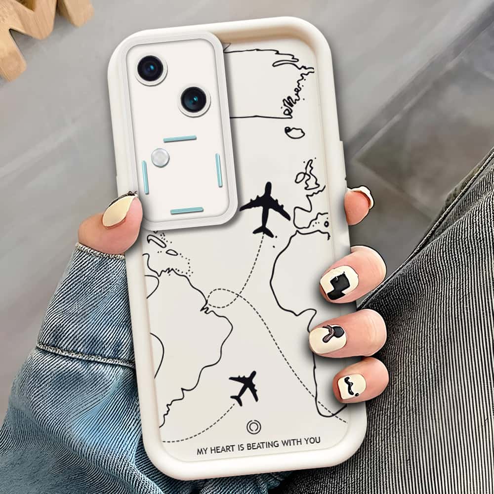Vivo S18  - Offwhite - Airplane Route Design - ONation Step Up Series - HQ Liquid Silicone Soft Case