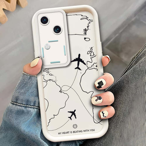 Vivo S18  - Offwhite - Airplane Route Design - ONation Step Up Series - HQ Liquid Silicone Soft Case