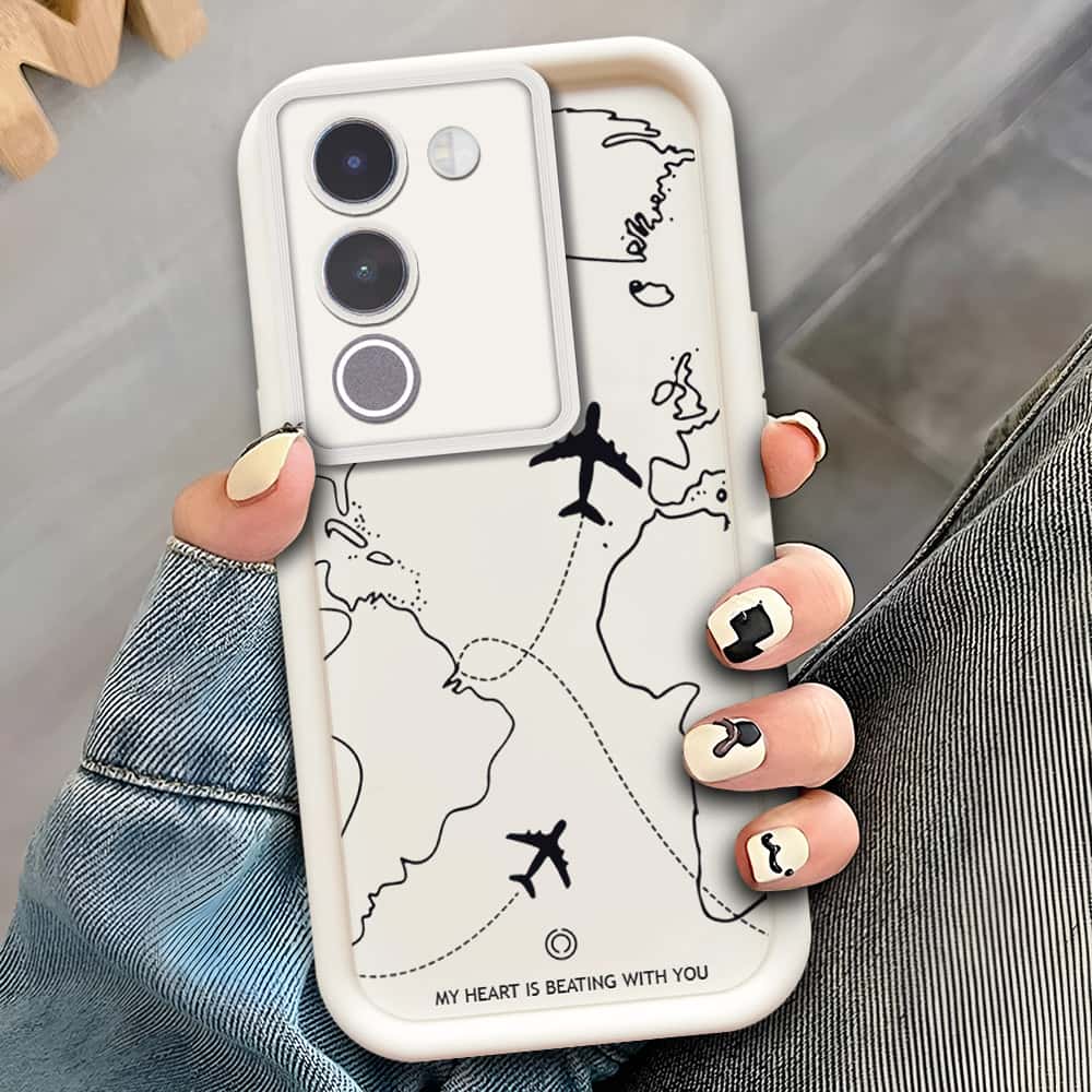 Vivo Y200 5G  - Offwhite - Airplane Route Design - ONation Step Up Series - HQ Liquid Silicone Soft Case