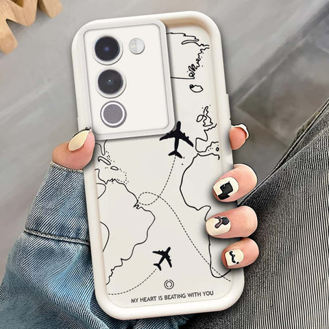 Vivo Y200 5G  - Offwhite - Airplane Route Design - ONation Step Up Series - HQ Liquid Silicone Soft Case