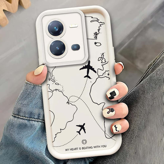 Vivo V25e  - Offwhite - Airplane Route Design - ONation Step Up Series - HQ Liquid Silicone Soft Case