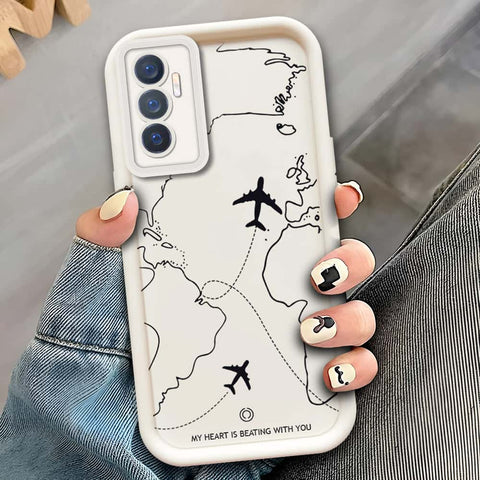 Vivo V23e 5G  - Offwhite - Airplane Route Design - ONation Step Up Series - HQ Liquid Silicone Soft Case