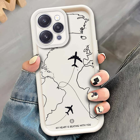 Xiaomi Redmi 12  - Offwhite - Airplane Route Design - ONation Step Up Series - HQ Liquid Silicone Soft Case