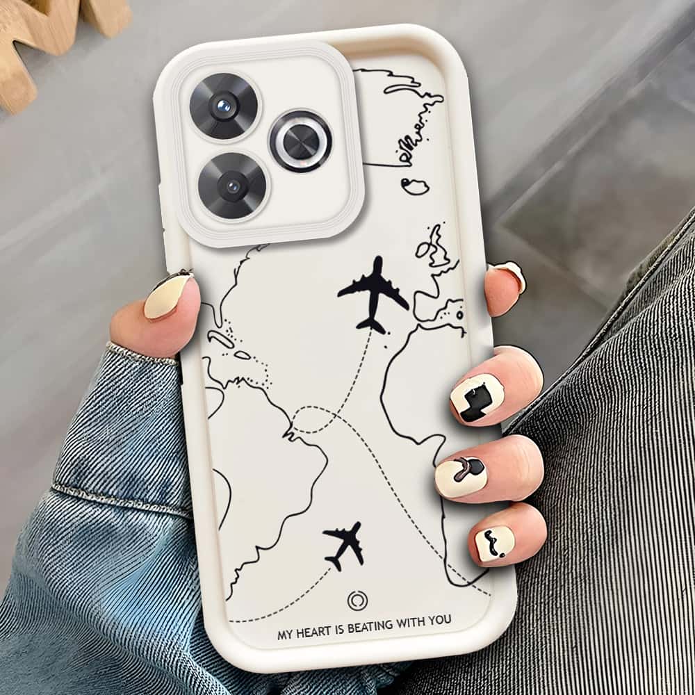 Xiaomi Redmi 13  - Offwhite - Airplane Route Design - ONation Step Up Series - HQ Liquid Silicone Soft Case
