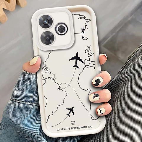 Xiaomi Redmi Note 13R  - Offwhite - Airplane Route Design - ONation Step Up Series - HQ Liquid Silicone Soft Case