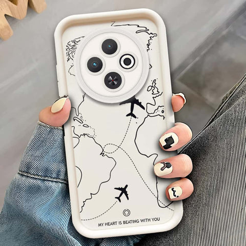 Xiaomi Poco C75  - Offwhite - Airplane Route Design - ONation Step Up Series - HQ Liquid Silicone Soft Case