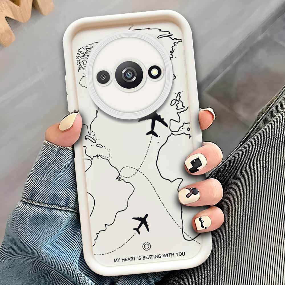 Xiaomi Redmi A3  - Offwhite - Airplane Route Design - ONation Step Up Series - HQ Liquid Silicone Soft Case