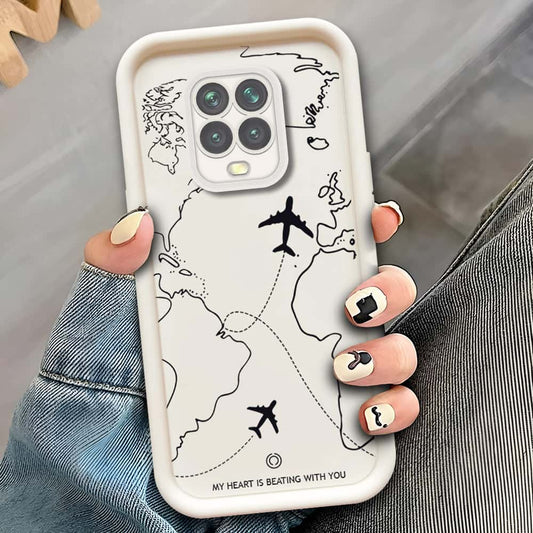 Xiaomi Redmi Note 9 Pro  - Offwhite - Airplane Route Design - ONation Step Up Series - HQ Liquid Silicone Soft Case
