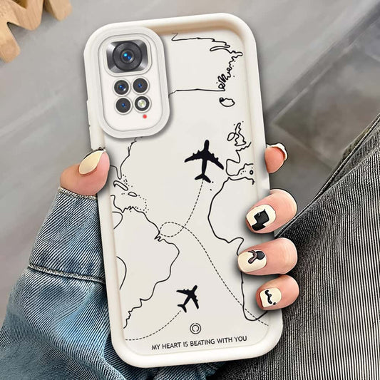 Xiaomi Redmi Note 11  - Offwhite - Airplane Route Design - ONation Step Up Series - HQ Liquid Silicone Soft Case