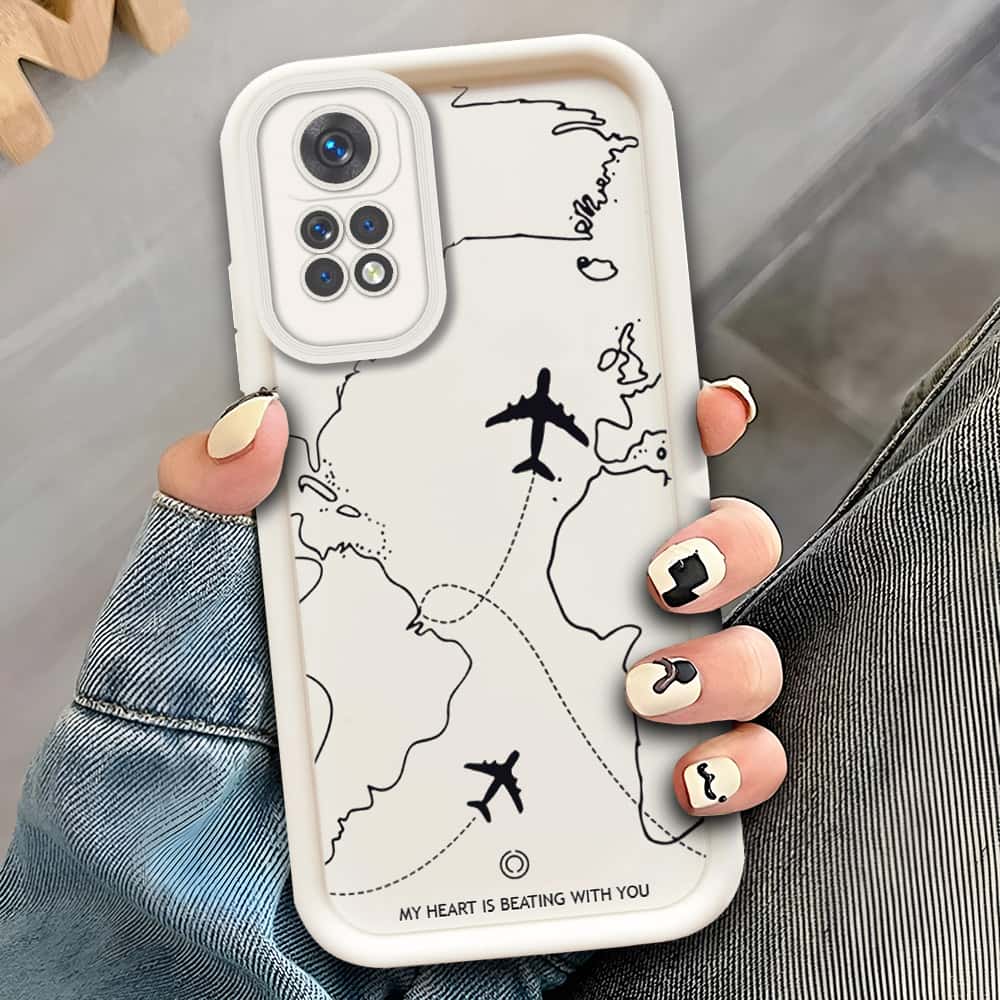 Xiaomi Redmi Note 11E Pro  - Offwhite - Airplane Route Design - ONation Step Up Series - HQ Liquid Silicone Soft Case