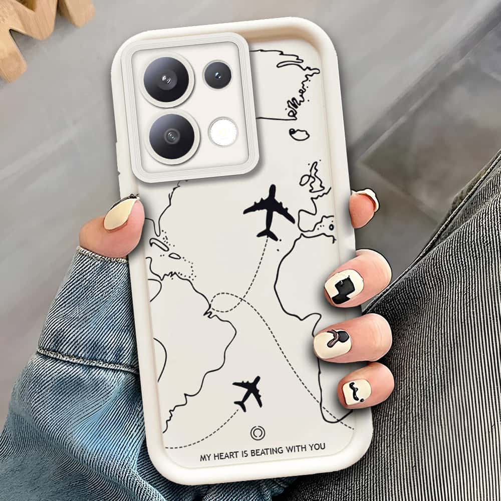 Xiaomi Redmi Note 13  - Offwhite - Airplane Route Design - ONation Step Up Series - HQ Liquid Silicone Soft Case