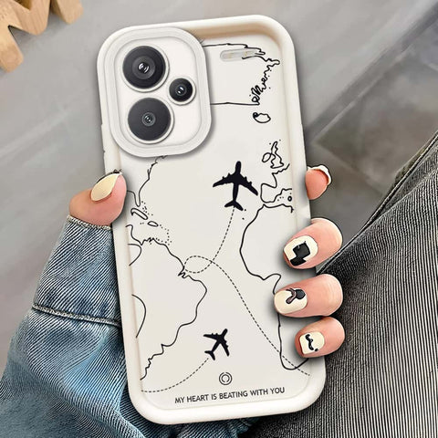 Xiaomi Redmi Note 13 Pro Plus 5G  - Offwhite - Airplane Route Design - ONation Step Up Series - HQ Liquid Silicone Soft Case