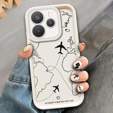 Xiaomi Redmi Note 14 4G  - Offwhite - Airplane Route Design - ONation Step Up Series - HQ Liquid Silicone Soft Case (Fast Delivery)