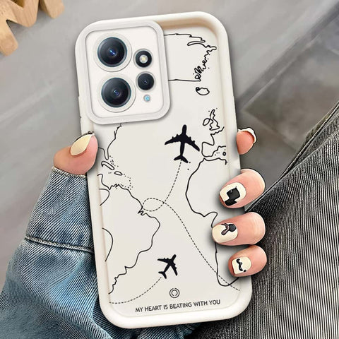 Xiaomi Redmi Note 12 4G  - Offwhite - Airplane Route Design - ONation Step Up Series - HQ Liquid Silicone Soft Case