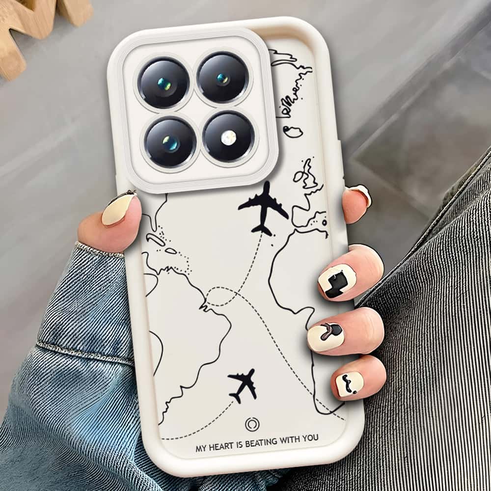 Xiaomi 14T  - Offwhite - Airplane Route Design - ONation Step Up Series - HQ Liquid Silicone Soft Case
