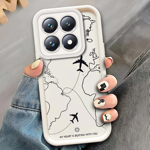 Xiaomi 14T  - Offwhite - Airplane Route Design - ONation Step Up Series - HQ Liquid Silicone Soft Case