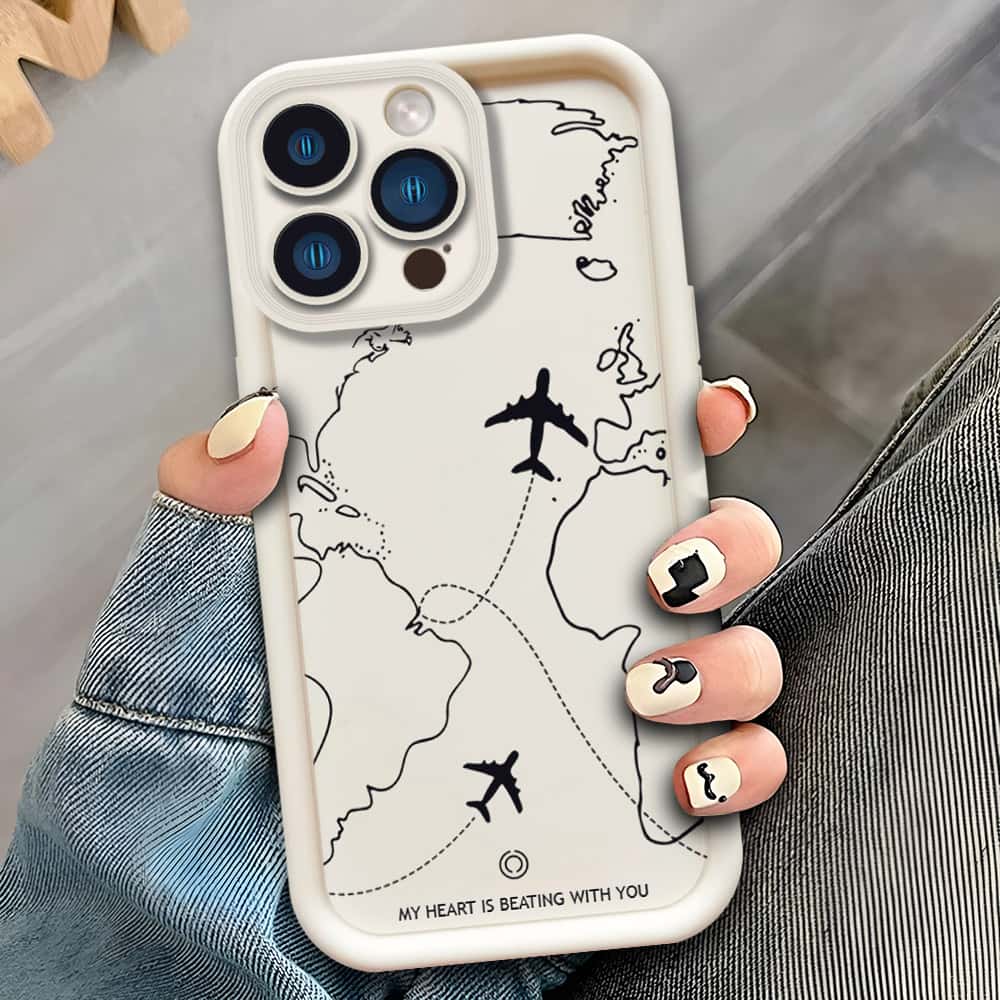 iPhone 13 Pro  - Offwhite - Airplane Route Design - ONation Step Up Series - HQ Liquid Silicone Soft Case