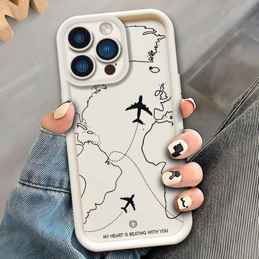 iPhone 13 Pro  - Offwhite - Airplane Route Design - ONation Step Up Series - HQ Liquid Silicone Soft Case