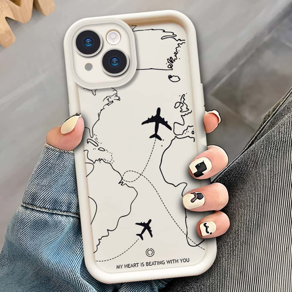 iPhone 13  - Offwhite - Airplane Route Design - ONation Step Up Series - HQ Liquid Silicone Soft Case