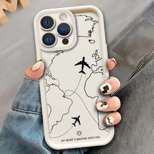 iPhone 12 Pro Max  - Offwhite - Airplane Route Design - ONation Step Up Series - HQ Liquid Silicone Soft Case