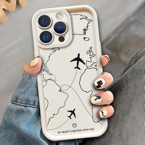 iPhone 12 Pro Max  - Offwhite - Airplane Route Design - ONation Step Up Series - HQ Liquid Silicone Soft Case