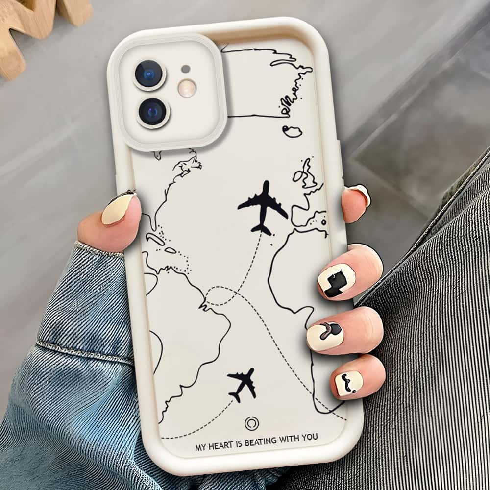 iPhone 12  - Offwhite - Airplane Route Design - ONation Step Up Series - HQ Liquid Silicone Soft Case