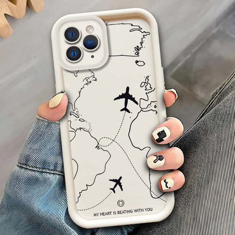 iPhone 11 Pro Max  - Offwhite - Airplane Route Design - ONation Step Up Series - HQ Liquid Silicone Soft Case