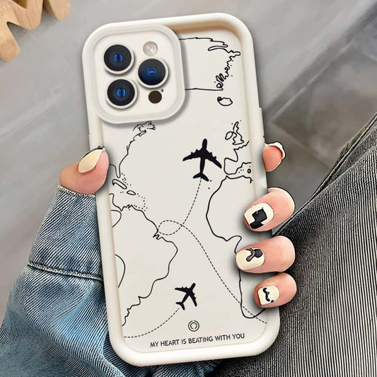 iPhone 11 Pro  - Offwhite - Airplane Route Design - ONation Step Up Series - HQ Liquid Silicone Soft Case