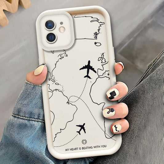 iPhone 11  - Offwhite - Airplane Route Design - ONation Step Up Series - HQ Liquid Silicone Soft Case