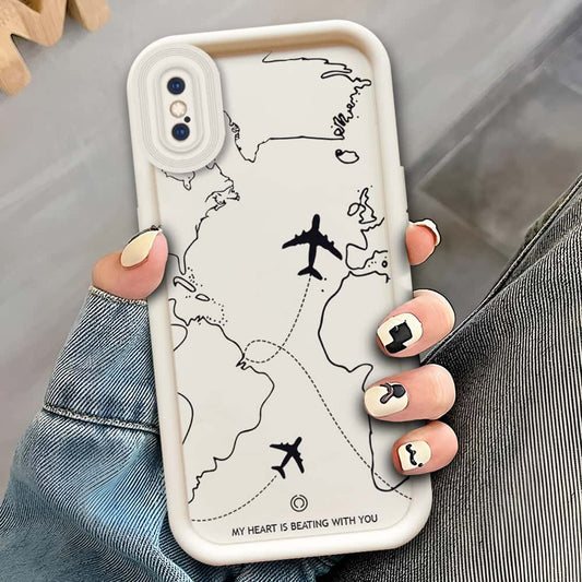 iPhone XS Max  - Offwhite - Airplane Route Design - ONation Step Up Series - HQ Liquid Silicone Soft Case