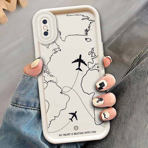 iPhone XS / X  - Offwhite - Airplane Route Design - ONation Step Up Series - HQ Liquid Silicone Soft Case