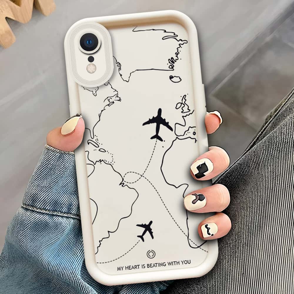 iPhone XR  - Offwhite - Airplane Route Design - ONation Step Up Series - HQ Liquid Silicone Soft Case