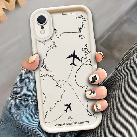 iPhone XR  - Offwhite - Airplane Route Design - ONation Step Up Series - HQ Liquid Silicone Soft Case