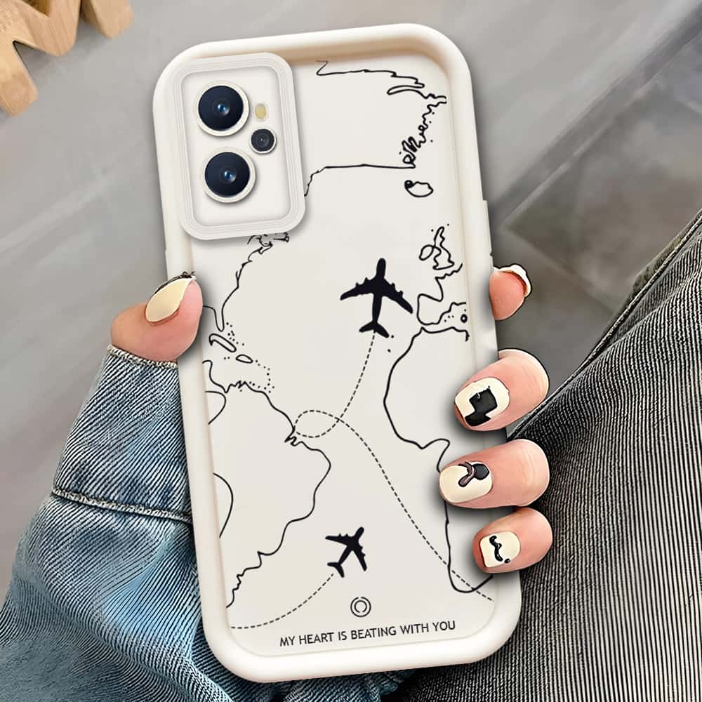 Realme 9i  - Offwhite - Airplane Route Design - ONation Step Up Series - HQ Liquid Silicone Soft Case