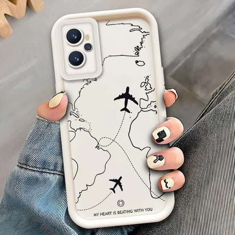 Realme 9i  - Offwhite - Airplane Route Design - ONation Step Up Series - HQ Liquid Silicone Soft Case