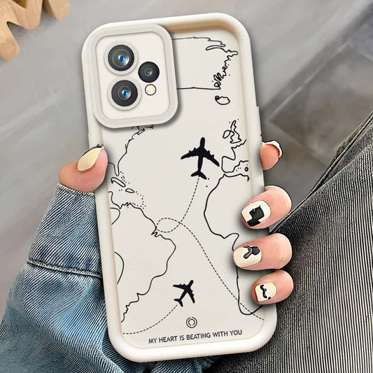 Realme 9 Pro Plus   - Offwhite - Airplane Route Design - ONation Step Up Series - HQ Liquid Silicone Soft Case