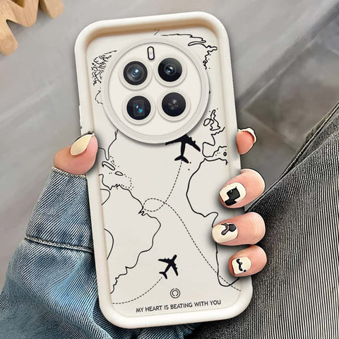 Realme 12 4G   - Offwhite - Airplane Route Design - ONation Step Up Series - HQ Liquid Silicone Soft Case