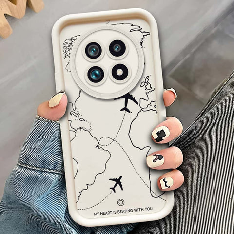 Realme 13 Pro   - Offwhite - Airplane Route Design - ONation Step Up Series - HQ Liquid Silicone Soft Case