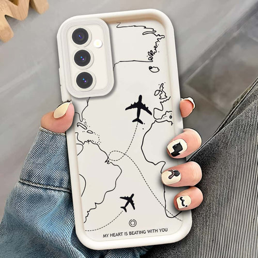 Samsung Galaxy S24 Plus   - Offwhite - Airplane Route Design - ONation Step Up Series - HQ Liquid Silicone Soft Case