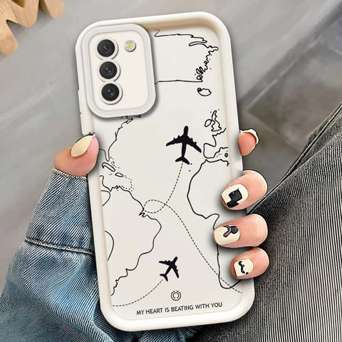 Samsung Galaxy S21 FE 5G   - Offwhite - Airplane Route Design - ONation Step Up Series - HQ Liquid Silicone Soft Case