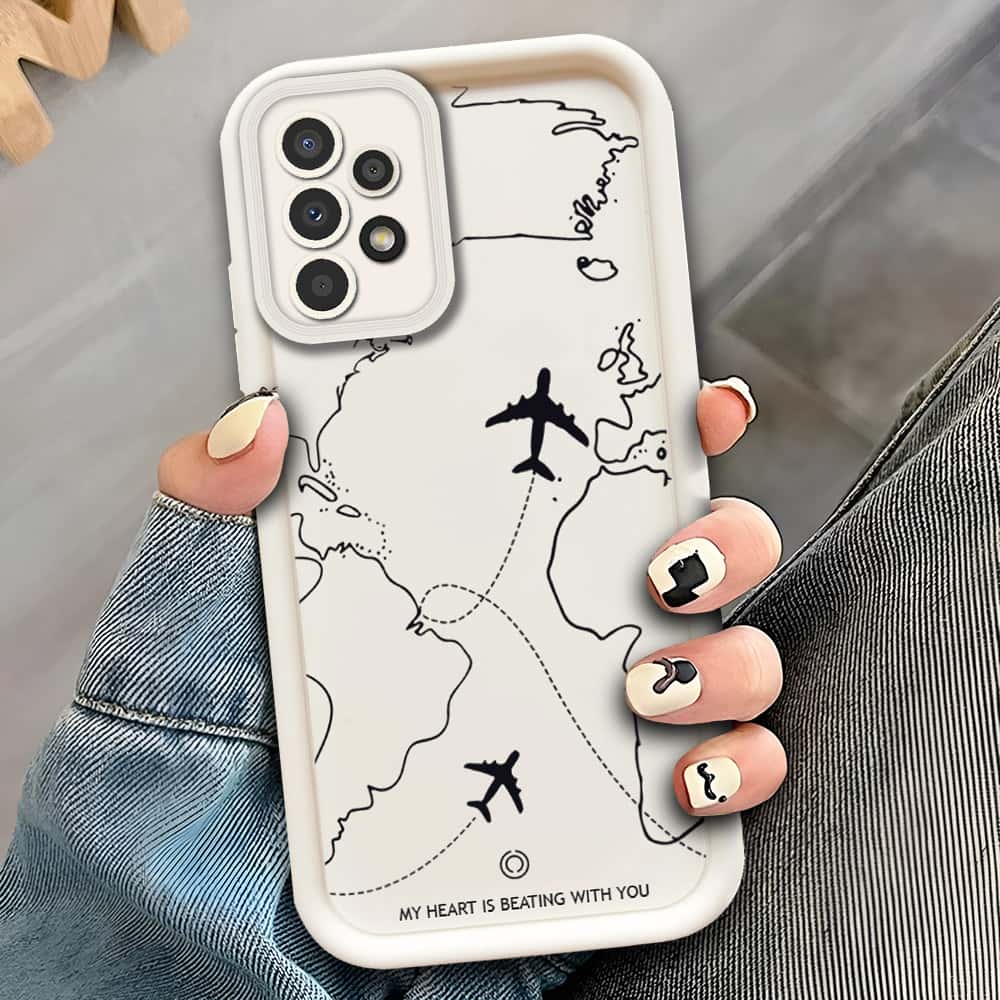 Samsung Galaxy A52  - Offwhite - Airplane Route Design - ONation Step Up Series - HQ Liquid Silicone Soft Case