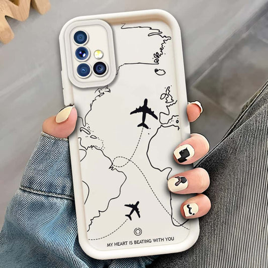 Samsung Galaxy A51  - Offwhite - Airplane Route Design - ONation Step Up Series - HQ Liquid Silicone Soft Case