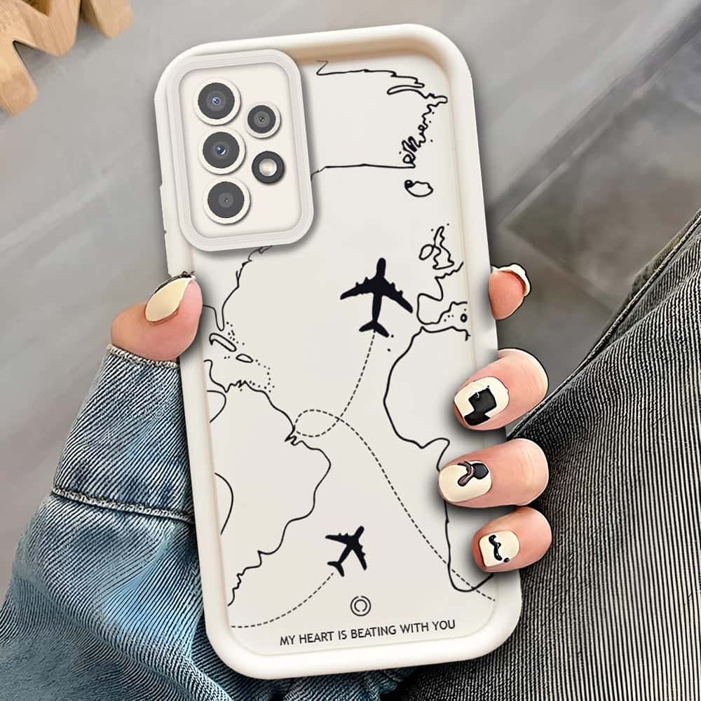 Samsung Galaxy A33 5G  - Offwhite - Airplane Route Design - ONation Step Up Series - HQ Liquid Silicone Soft Case