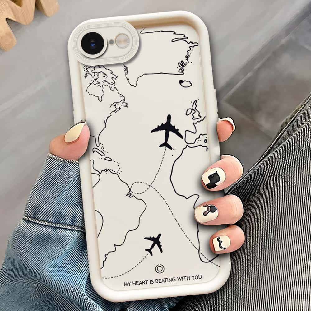 iPhone 16e  - Offwhite - Airplane Route Design - ONation Step Up Series - HQ Liquid Silicone Soft Case