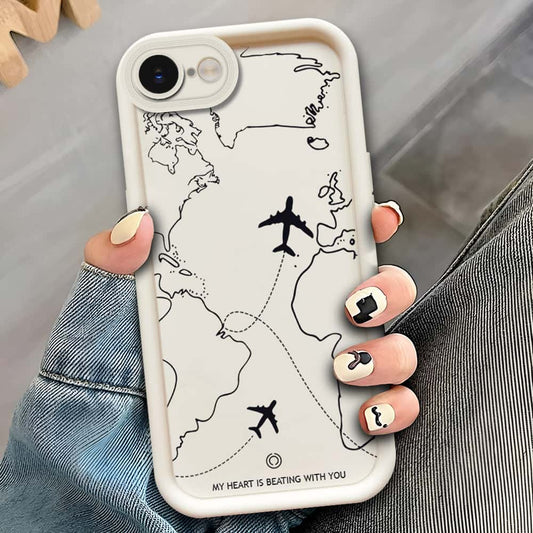 iPhone 16e  - Offwhite - Airplane Route Design - ONation Step Up Series - HQ Liquid Silicone Soft Case