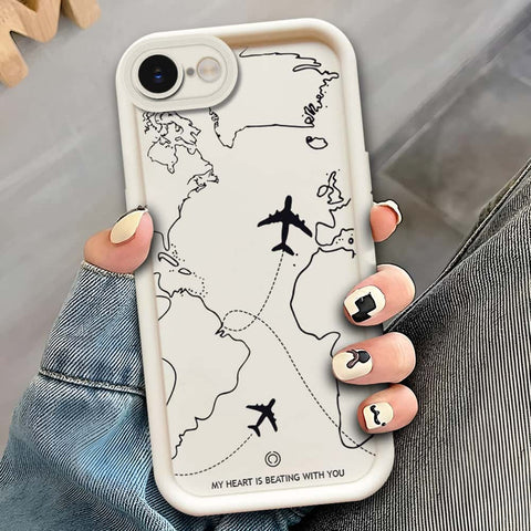 iPhone 16e  - Offwhite - Airplane Route Design - ONation Step Up Series - HQ Liquid Silicone Soft Case