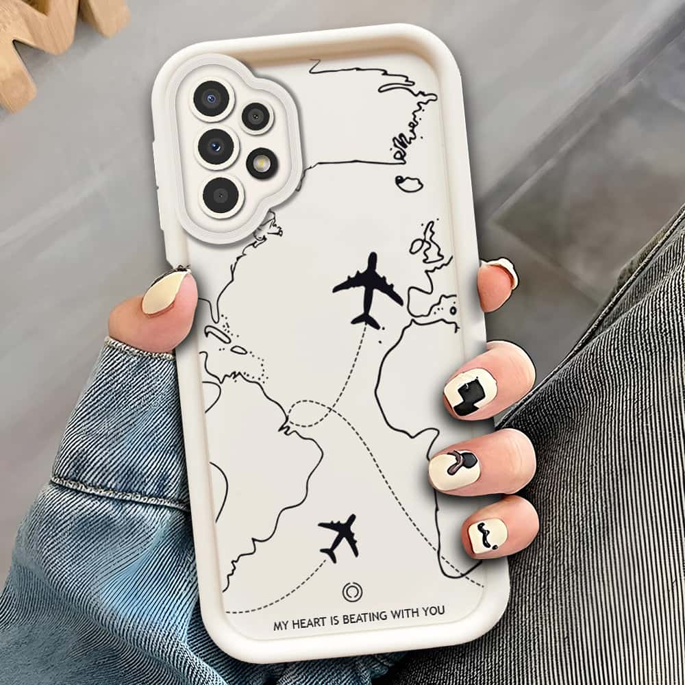 Samsung Galaxy A13  - Offwhite - Airplane Route Design - ONation Step Up Series - HQ Liquid Silicone Soft Case