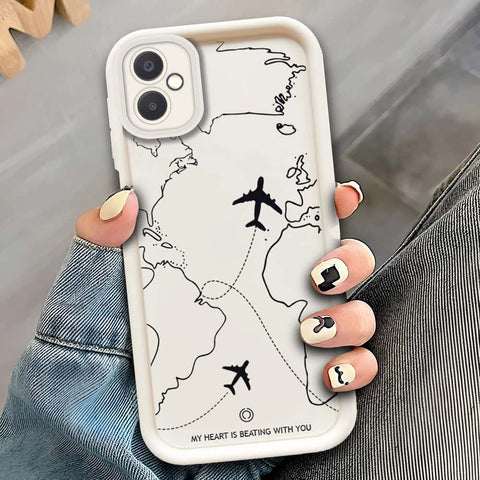 Samsung Galaxy A06  - Offwhite - Airplane Route Design - ONation Step Up Series - HQ Liquid Silicone Soft Case
